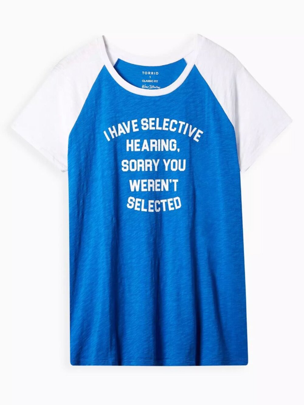 NEW NWT TORRID Plus Size Classic Fit Raglan Tee Heritage Slub Selective Hearing